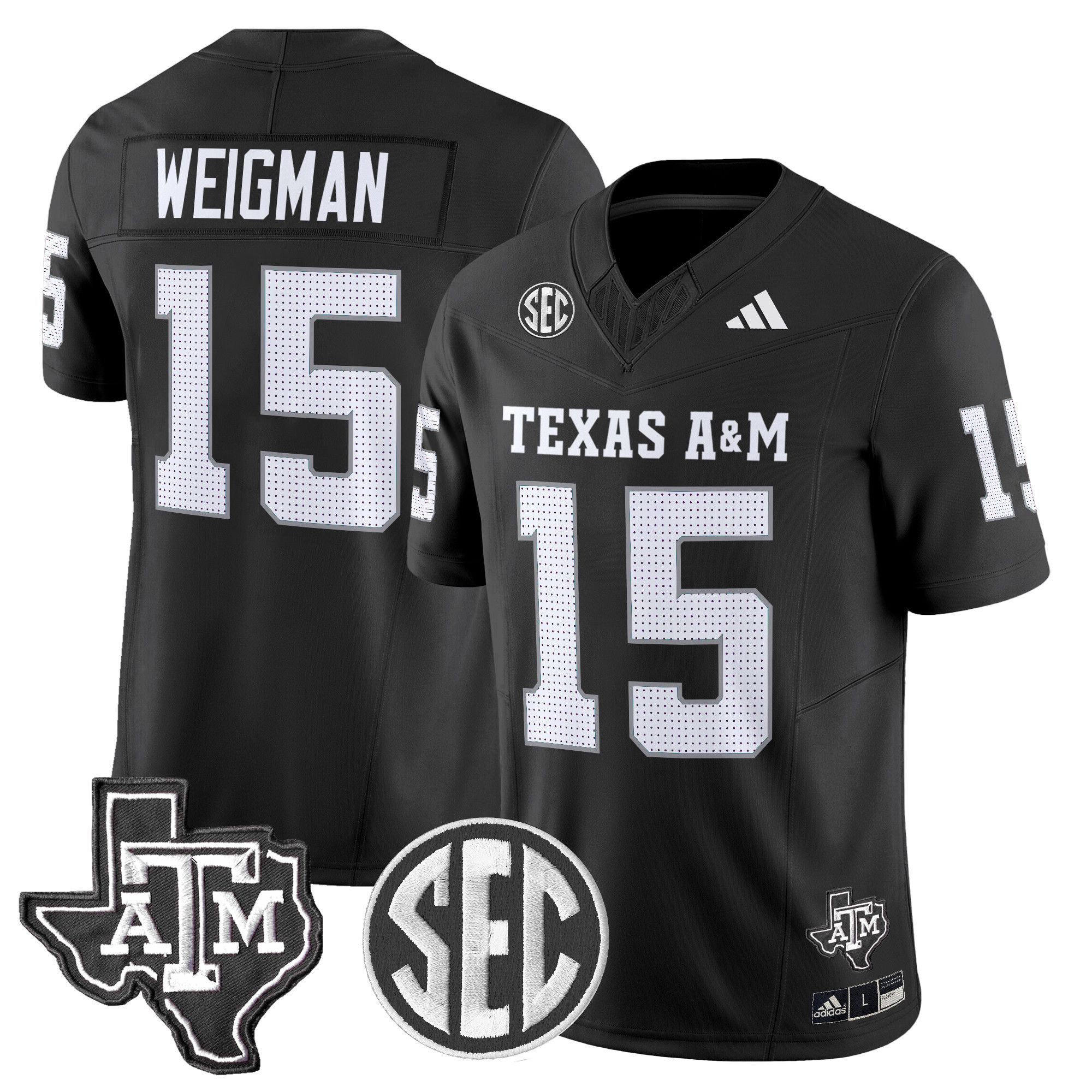 Men Texas A&M Aggies #15 Weigman Black 2024 Vapor Limited NCAA Jersey style 1